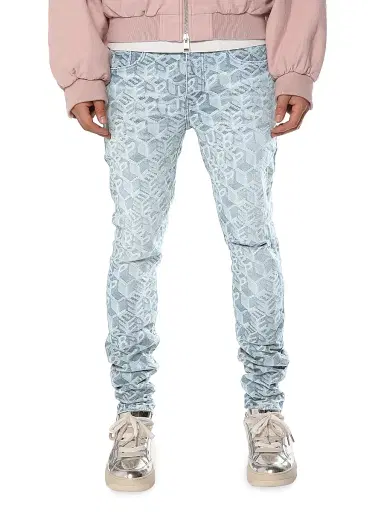 Purple Brand Men's Monogrammed Denim Mid-Rise Skinny Jeans - Light Indigo - Size 40 | Thumbnail 1 Purple Brand Men's Monogrammed Denim Mid-Rise Skinny Jeans - Light Indigo - Size 40 | Thumbnail 1