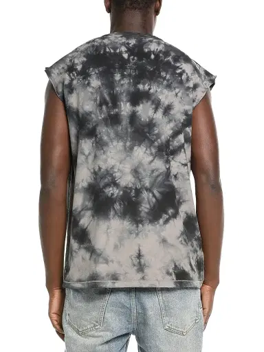 Purple Brand Men's Logo Tie-Dye Cotton Sleeveless T-Shirt - Grey | Thumbnail 2