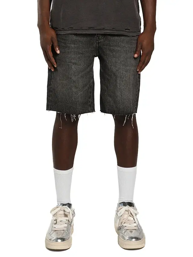 Purple Brand Men's Kamari Raw-Edge Denim Shorts - Black