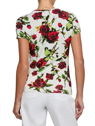 L'AGENCE Women's Ressi Romantic Rose Printed Crewneck T-Shirt - White Red Romantic Rose | Thumbnail 4