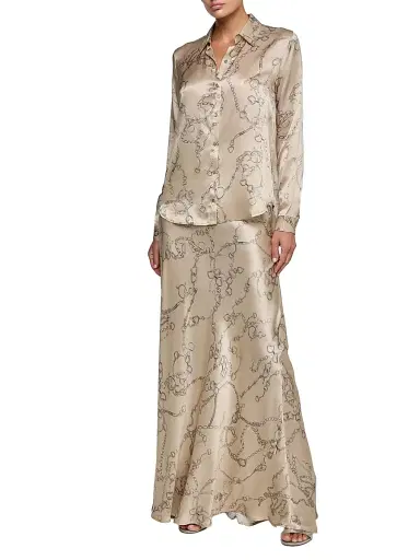 L'Agence Women's Tyler Heart Chain Print Silk Blouse - Soft Macadamia Heart Chain | Thumbnail 2 L'Agence Women's Tyler Heart Chain Print Silk Blouse - Soft Macadamia Heart Chain | Thumbnail 2
