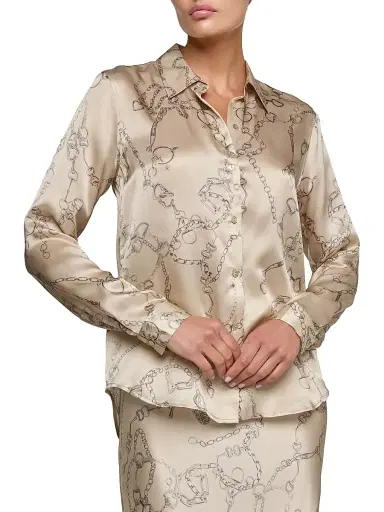 L'Agence Women's Tyler Heart Chain Print Silk Blouse - Soft Macadamia Heart Chain | Thumbnail 3 L'Agence Women's Tyler Heart Chain Print Silk Blouse - Soft Macadamia Heart Chain | Thumbnail 3
