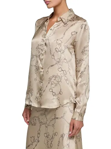 L'Agence Women's Tyler Heart Chain Print Silk Blouse - Soft Macadamia Heart Chain | Thumbnail 4 L'Agence Women's Tyler Heart Chain Print Silk Blouse - Soft Macadamia Heart Chain | Thumbnail 4