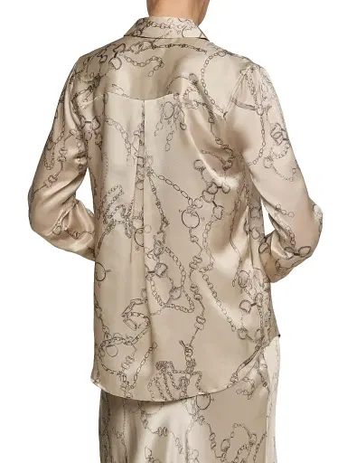 L'Agence Women's Tyler Heart Chain Print Silk Blouse - Soft Macadamia Heart Chain | Thumbnail 5 L'Agence Women's Tyler Heart Chain Print Silk Blouse - Soft Macadamia Heart Chain | Thumbnail 5