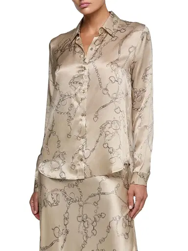 L'Agence Women's Tyler Heart Chain Print Silk Blouse - Soft Macadamia Heart Chain | Thumbnail 1 L'Agence Women's Tyler Heart Chain Print Silk Blouse - Soft Macadamia Heart Chain | Thumbnail 1