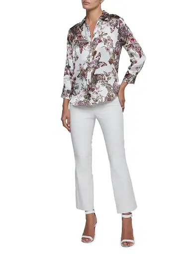 L'Agence Women's Dani Butterfly Jungle Printed Silk Blouse - White Multi Butterfly Jungle - Size Medium | Thumbnail 2 L'Agence Women's Dani Butterfly Jungle Printed Silk Blouse - White Multi Butterfly Jungle - Size Medium | Thumbnail 2