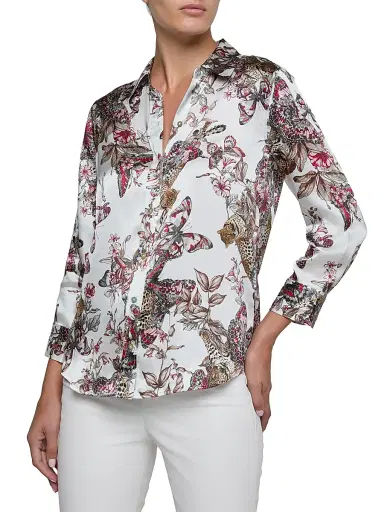 L'Agence Women's Dani Butterfly Jungle Printed Silk Blouse - White Multi Butterfly Jungle - Size Medium | Thumbnail 3 L'Agence Women's Dani Butterfly Jungle Printed Silk Blouse - White Multi Butterfly Jungle - Size Medium | Thumbnail 3