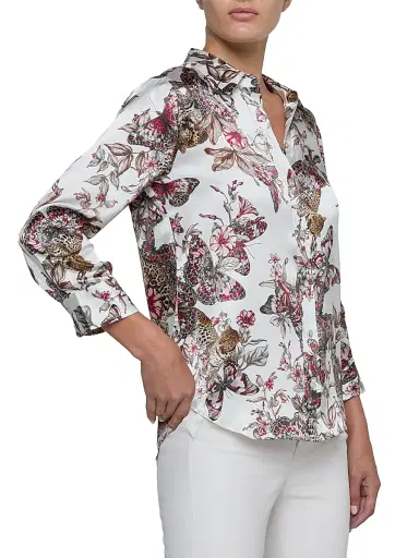 L'Agence Women's Dani Butterfly Jungle Printed Silk Blouse - White Multi Butterfly Jungle - Size Medium | Thumbnail 4 L'Agence Women's Dani Butterfly Jungle Printed Silk Blouse - White Multi Butterfly Jungle - Size Medium | Thumbnail 4