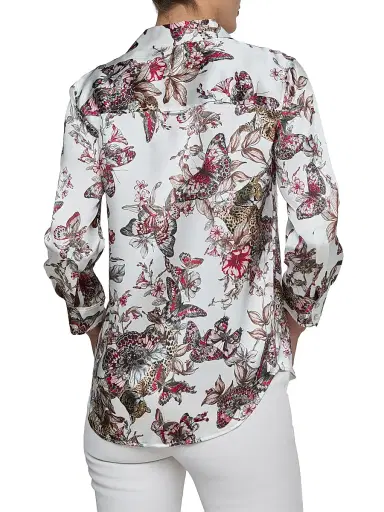 L'Agence Women's Dani Butterfly Jungle Printed Silk Blouse - White Multi Butterfly Jungle - Size Medium | Thumbnail 5 L'Agence Women's Dani Butterfly Jungle Printed Silk Blouse - White Multi Butterfly Jungle - Size Medium | Thumbnail 5