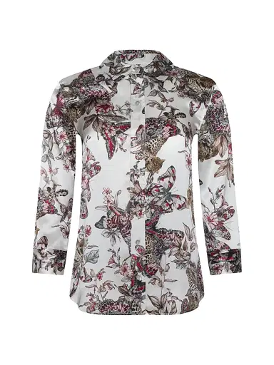 L'Agence Women's Dani Butterfly Jungle Printed Silk Blouse - White Multi Butterfly Jungle - Size Medium | Thumbnail 1 L'Agence Women's Dani Butterfly Jungle Printed Silk Blouse - White Multi Butterfly Jungle - Size Medium | Thumbnail 1