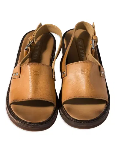 Miu Miu Women's Leather Sandals - Brown | Thumbnail 2