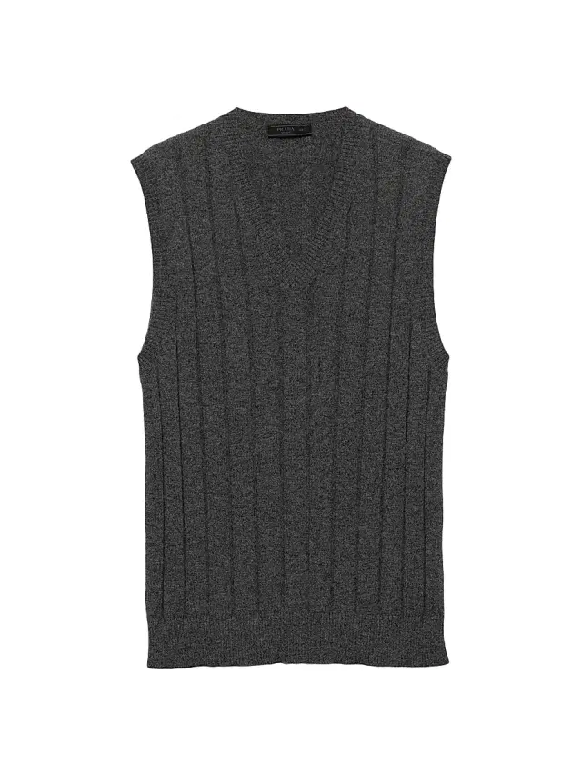Men's Cashmere V-Neck Vest Sweater - Grey