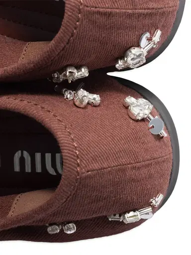 Miu Miu Women's Embroidered Drill Ballerinas - Brown - Size 7 | Thumbnail 3