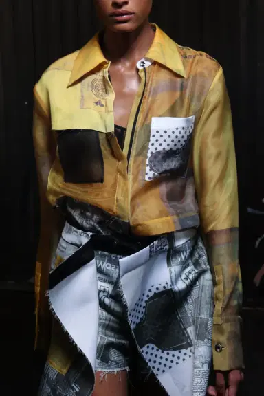Jason Wu Collection COLLAGE LONG SLEEVE ORGANZA SHIRT WITH SULPHUR BANK ARTWORK BY ROBERT RAUSCHENBERG | Thumbnail 1 Jason Wu Collection COLLAGE LONG SLEEVE ORGANZA SHIRT WITH SULPHUR BANK ARTWORK BY ROBERT RAUSCHENBERG | Thumbnail 1