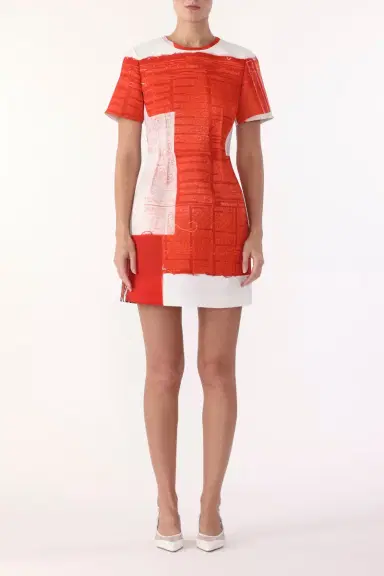 Jason Wu Collection MATTE DUCHESS MINI A-LINE DRESS WITH CAT PAWS ARTWORK BY ROBERT RAUSCHENBERG | Thumbnail 2 Jason Wu Collection MATTE DUCHESS MINI A-LINE DRESS WITH CAT PAWS ARTWORK BY ROBERT RAUSCHENBERG | Thumbnail 2