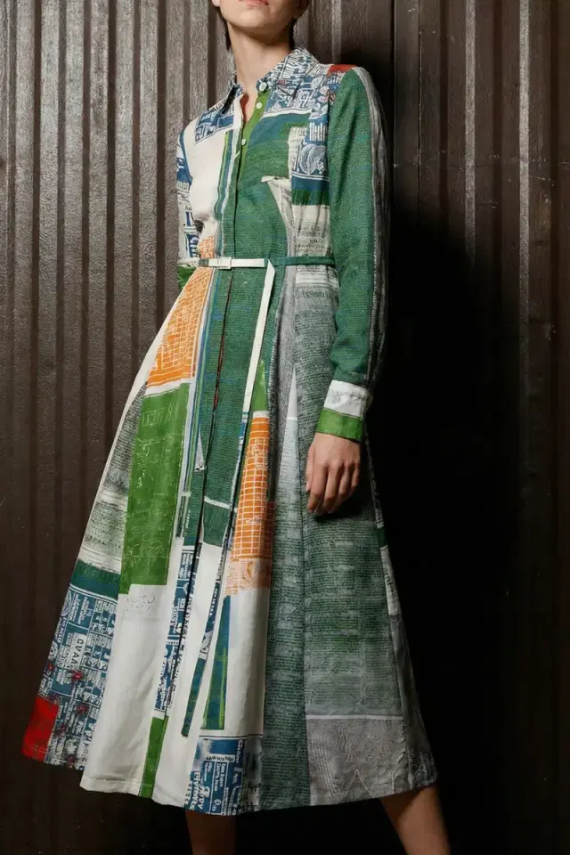 Jason Wu Collection SANDWASHED SILK MIDI SHIRTDRESS WITH PLATTER ARTWORK BY ROBERT RAUSCHENBERG