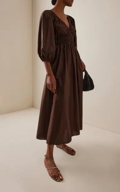 Matteau Shirred Cotton Plunge Button Midi Dress | Thumbnail 2 Matteau Shirred Cotton Plunge Button Midi Dress | Thumbnail 2