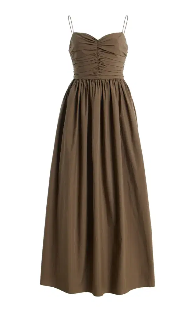 Gathered Bodice Cotton Midi Dress