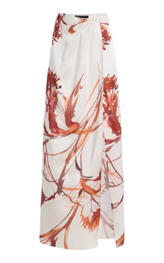 Draped Printed Crepe Maxi Skirt
