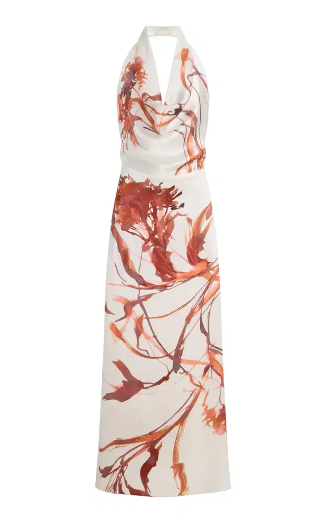 Printed Satin Maxi Halter Dress