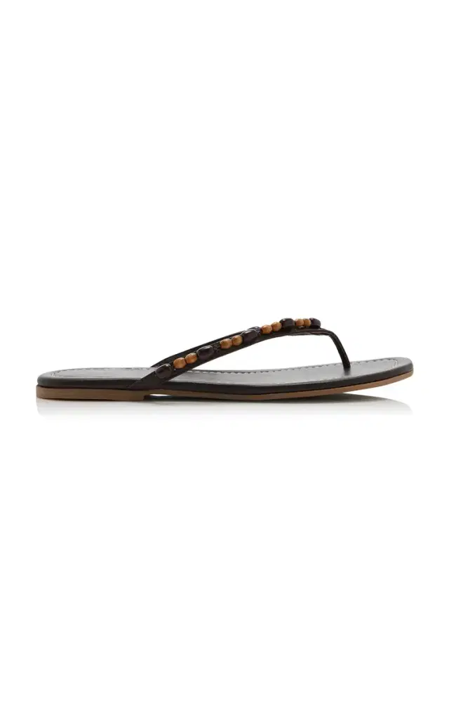 STAUD Freja Beaded Leather Thong Sandals