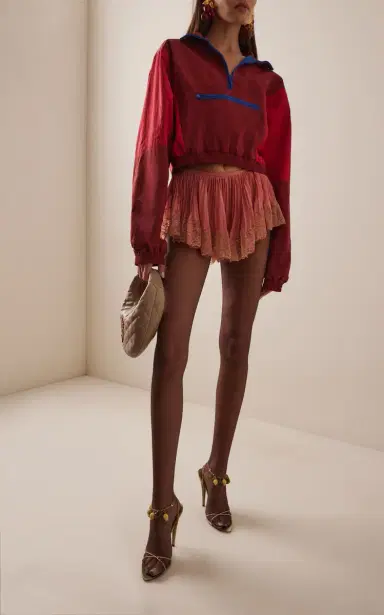 Saint Laurent Lace-Trimmed Plisse Silk Shorts | Thumbnail 3 Saint Laurent Lace-Trimmed Plisse Silk Shorts | Thumbnail 3