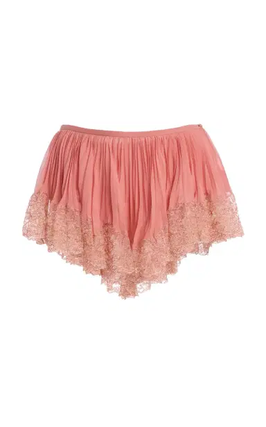 Saint Laurent Lace-Trimmed Plisse Silk Shorts | Thumbnail 1 Saint Laurent Lace-Trimmed Plisse Silk Shorts | Thumbnail 1