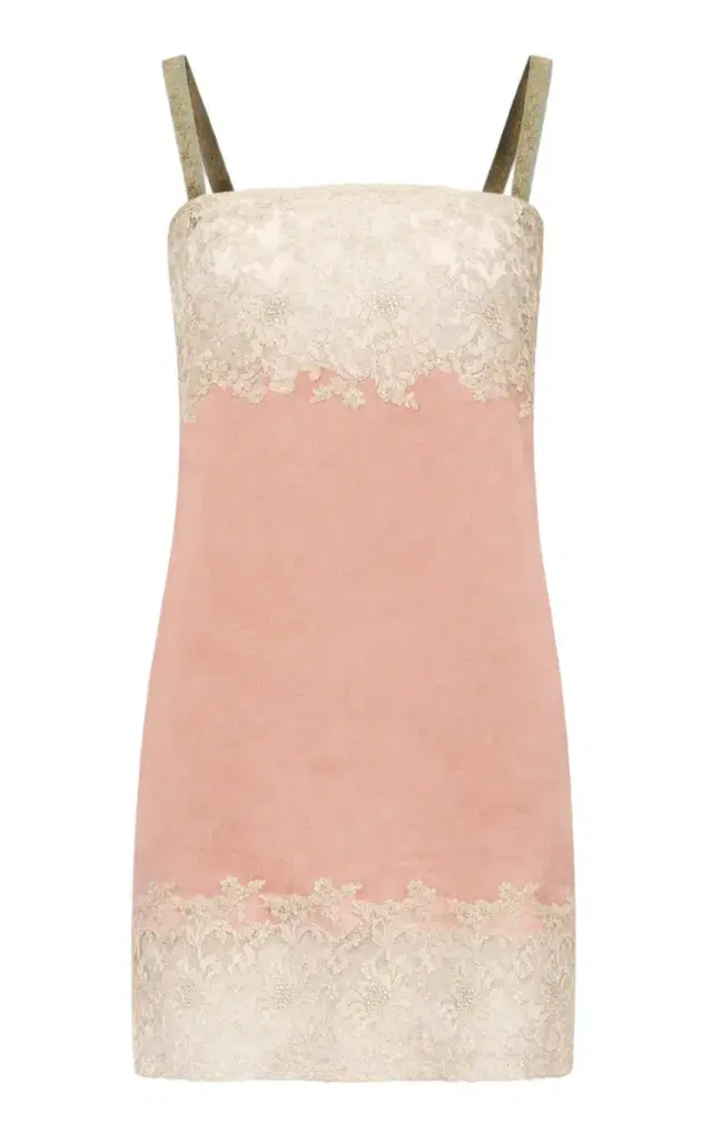 Lace-Trimmed Silk-Satin Mini Dress