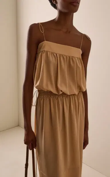 Saint Laurent Silk Crepe de Chine Midi Balloon Dress | Thumbnail 3