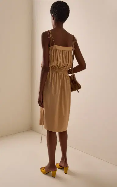 Saint Laurent Silk Crepe de Chine Midi Balloon Dress | Thumbnail 4