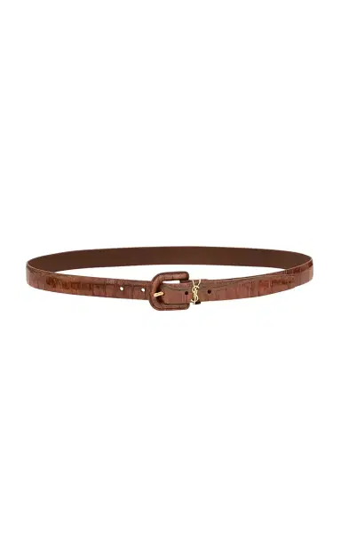 Saint Laurent Cassandre Croc-Effect Leather Belt | Thumbnail 1
