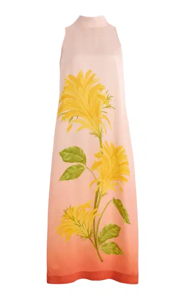 VERANDAH Tie-Neck Ombre Floral Satin Maxi Dress | Thumbnail 15