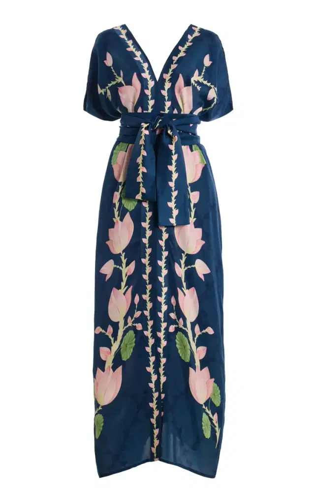 Blooming Lotus Draped Satin Maxi Dress