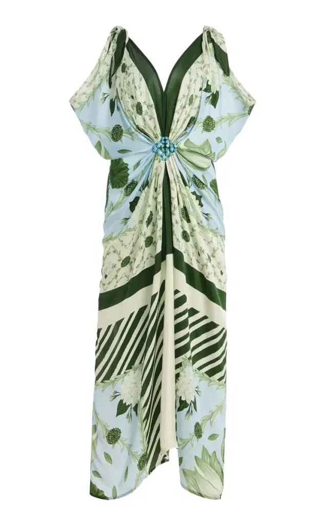 Hand-Knotted Draped Satin Maxi Dress