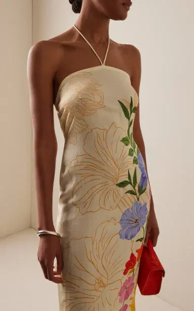 VERANDAH Floral Garden Linen-Satin Dress | Thumbnail 3