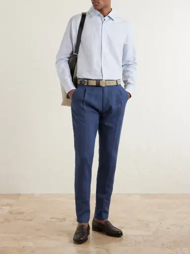 ELEVENTY Flat Front Chino Linen Trousers - Men | Thumbnail 2