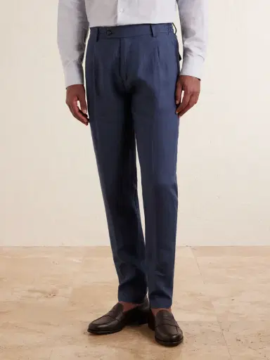 ELEVENTY Flat Front Chino Linen Trousers - Men | Thumbnail 3