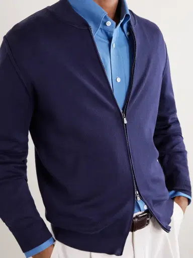 Thom Sweeney Zip-Up Cotton Sweater - Men | Thumbnail 5