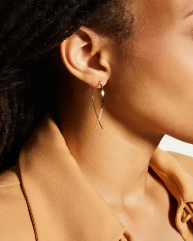 Lana 14K Gold Small Elongated Flat Upside Down Hoops | Thumbnail 4 Lana 14K Gold Small Elongated Flat Upside Down Hoops | Thumbnail 4