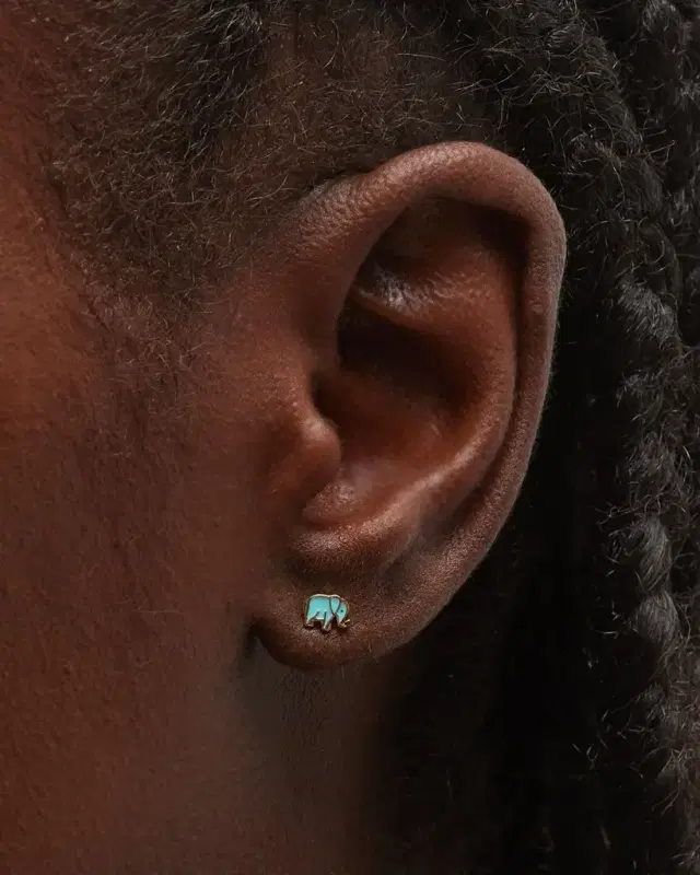 14k Mini Elephant Enamel Single Stud Earring