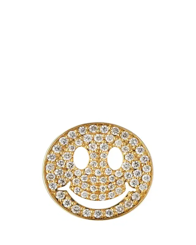 Large Pave Diamond Happy Face Stud Earring