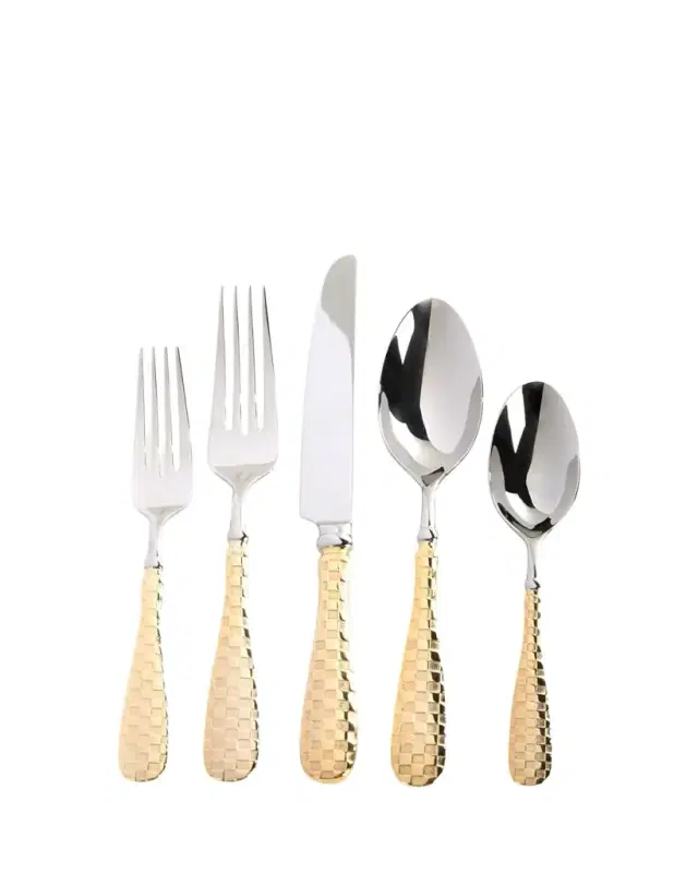 MacKenzie-Childs 5-Piece Check Gold-Plate Place Setting