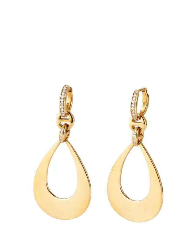 18k Yellow Gold Drop Earrings with Diamond Clasps