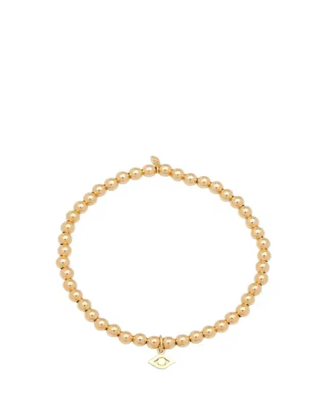 Sydney Evan 14K Evil Eye Link Charm on Round Gold Bead Bracelet