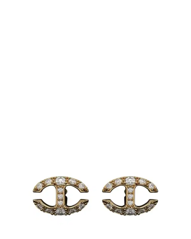 Hoorsenbuhs 18K Yellow Gold Small Link Stud Earrings with White Diamonds