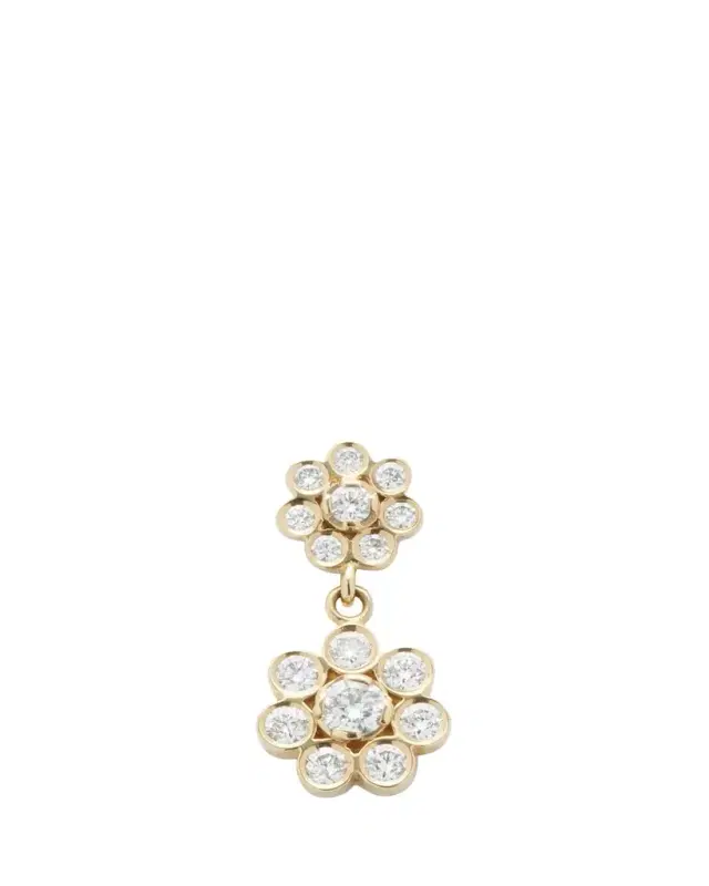 Bellis Deux Diamond Flower Drop Earring in 18K Yellow Gold, Single