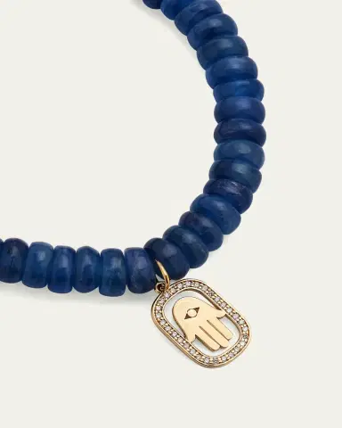 Sydney Evan Diamond Hamsa Charm on Blue Kyanite Rondelle Bracelet | Thumbnail 3