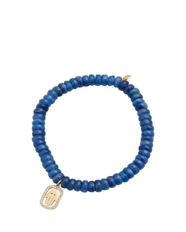 Diamond Hamsa Charm on Blue Kyanite Rondelle Bracelet