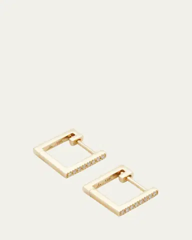 Lizzie Mandler Fine Jewelry Petite Square Huggie Earrings with White Diamonds | Thumbnail 3