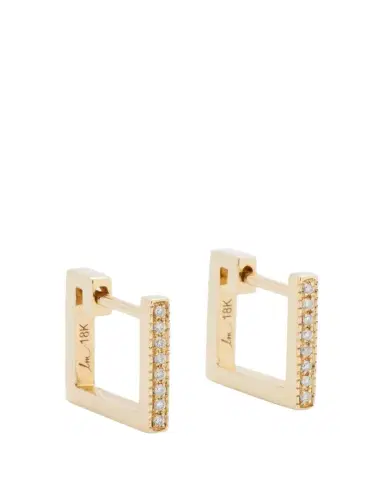 Lizzie Mandler Fine Jewelry Petite Square Huggie Earrings with White Diamonds | Thumbnail 1